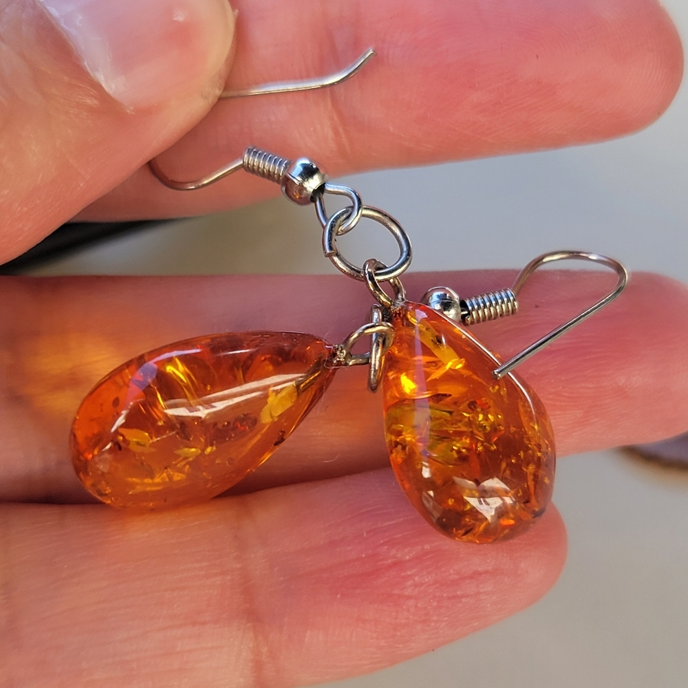 9 Pairs Sterling Vintage Amber Earrings Lot Bundle Estate Set - Picture 12 of 12